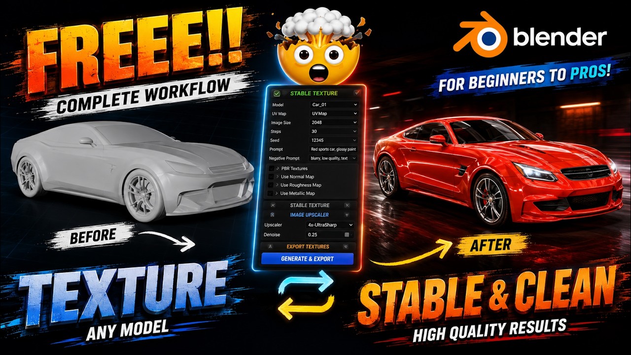 THIS FREE!! AI Texture Generator ⚙️ Inside Blender Will Blow Your Mind! (StableGen Tutorial)