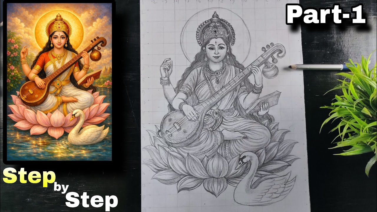 cute saraswati drawing|saraswati puja|mata saraswati drawing|saraswati mata ki drawing|siyaram's art