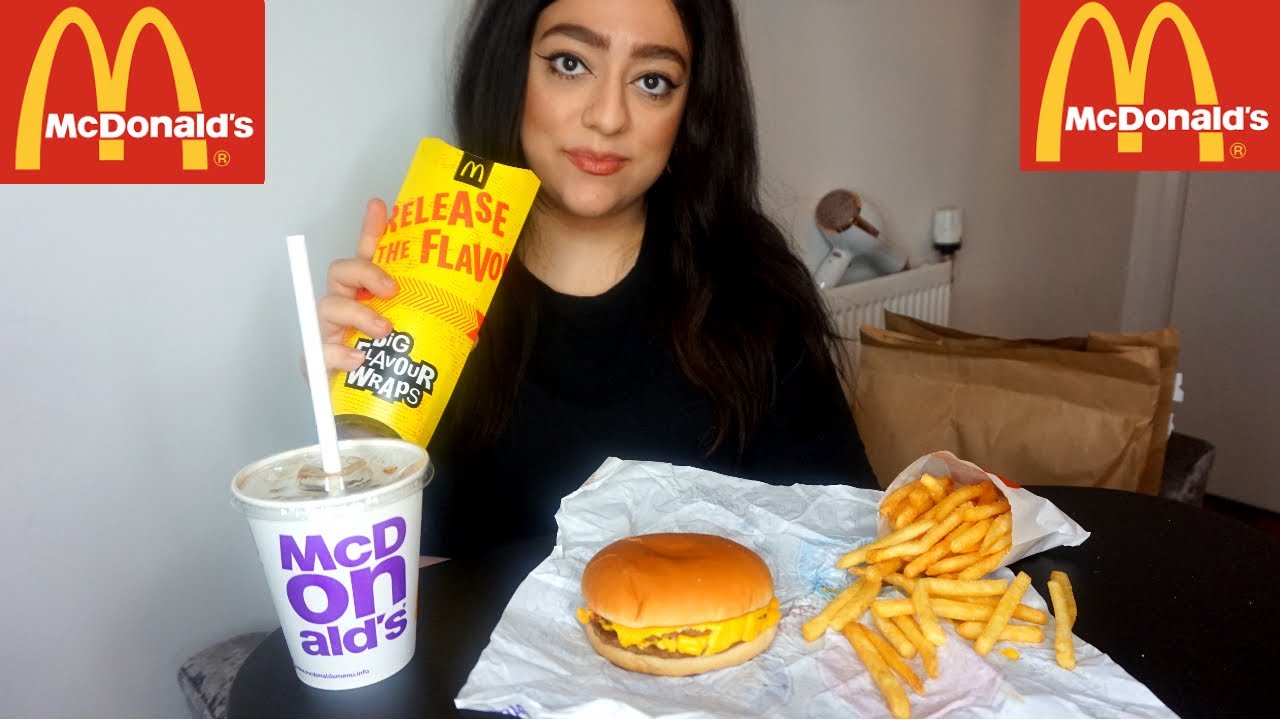 MCDONALDS MUKBANG | DOUBLE CHEESE BURGER WITH FRIES AND SWEET CHILLI CHICKEN WRAP | UK LOCKDOWN