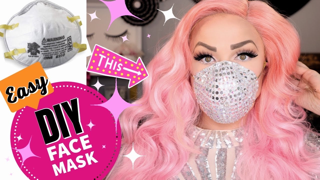 ✨EASY: DIY Cheap No Sew Face Mask 💎 Bling Bling 💎 30 min Project - Upcycle ♻️Hot Glue + Rhinestones