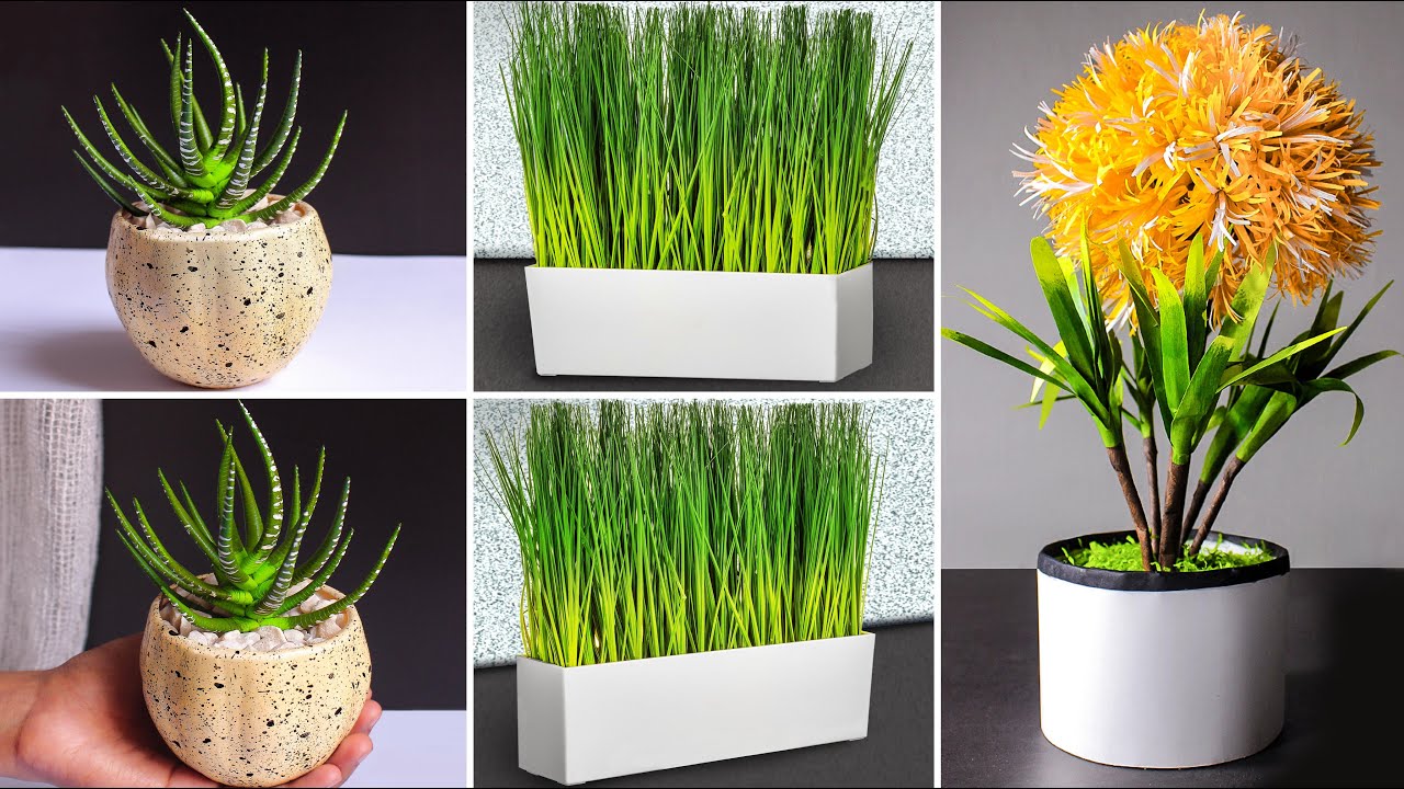 How to make Artificial Plants| 3 DIY Artificial Plants for Home Decoration| DIY Ball Flower Plant