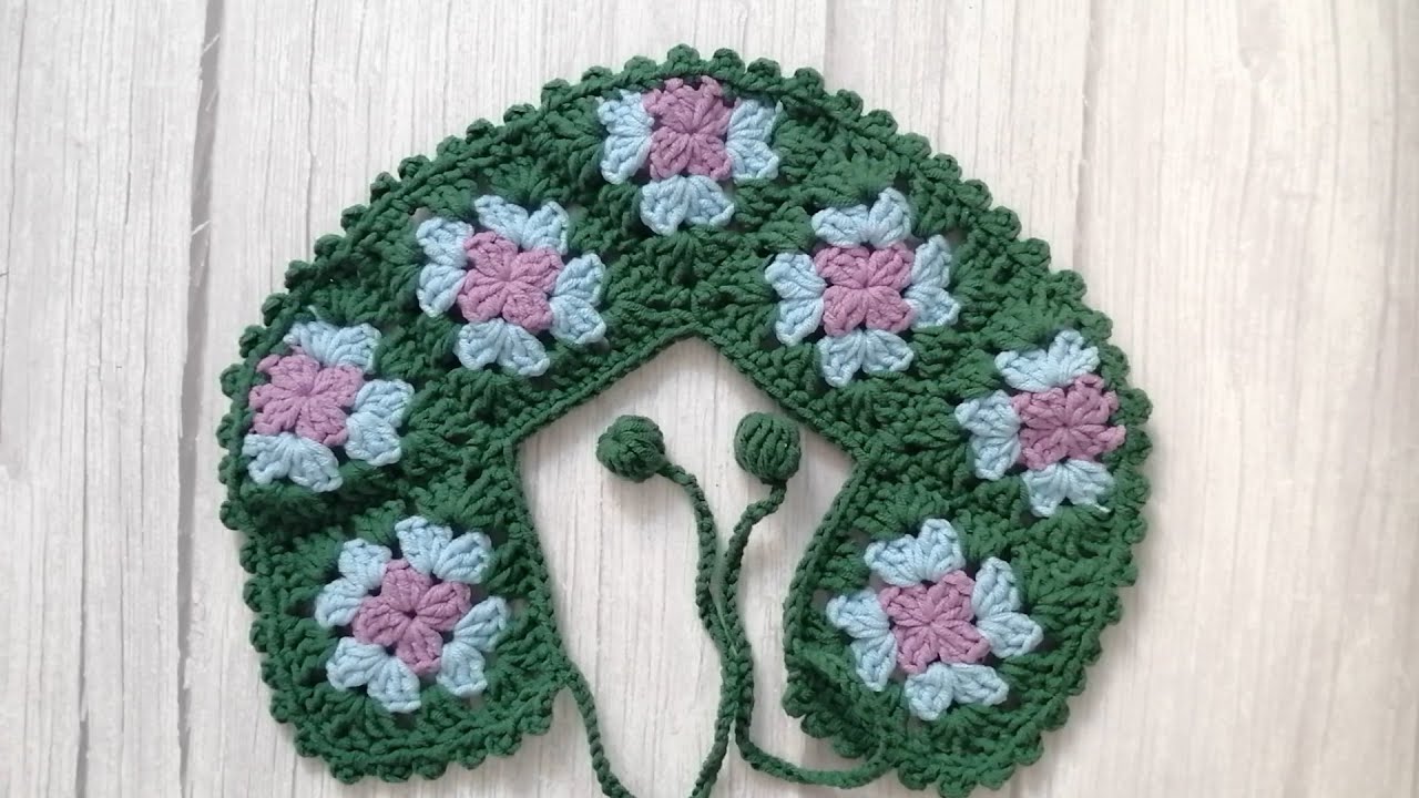 #31 Crochet granny square pet collar dog bandanda crochet tutorial
