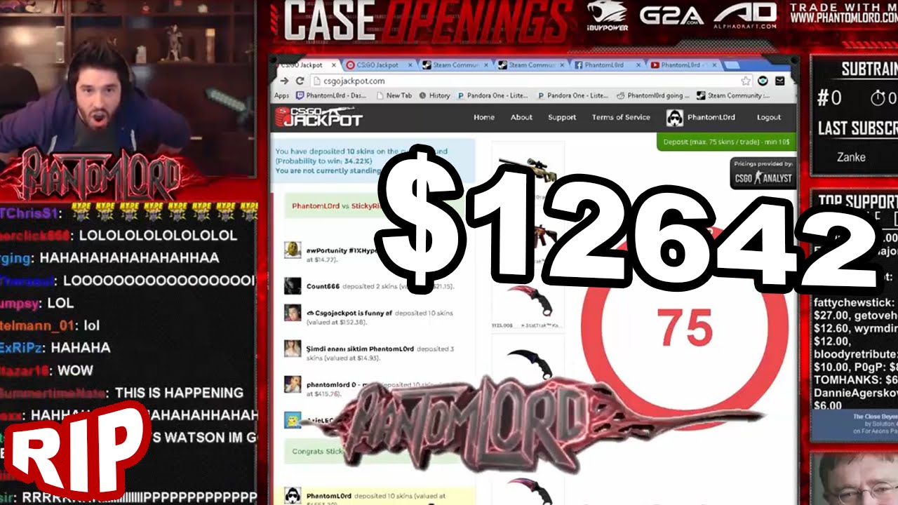 PhantomLord lost 12642$ on CSGOJackpot.com