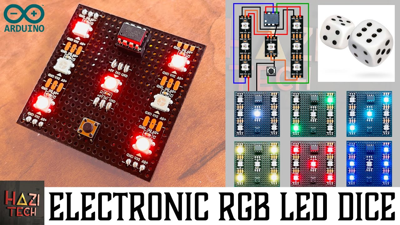 DIY Electronic Unbiased Dice With RGB LED For Board Games | Arduino / ATtiny85 + WS2812B Pixel LED