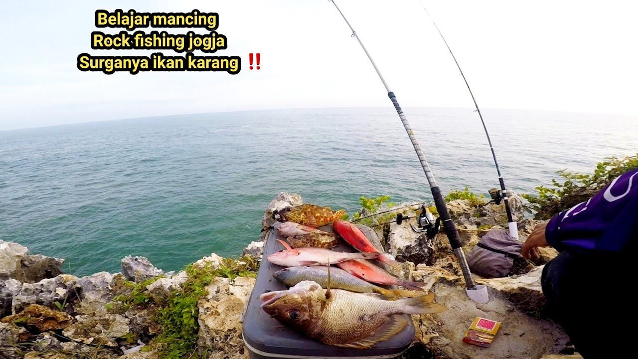 Mancing ikan dari atas karang Gunungkidul || Rock Fishing indonesia target ikan recekan ...!!!