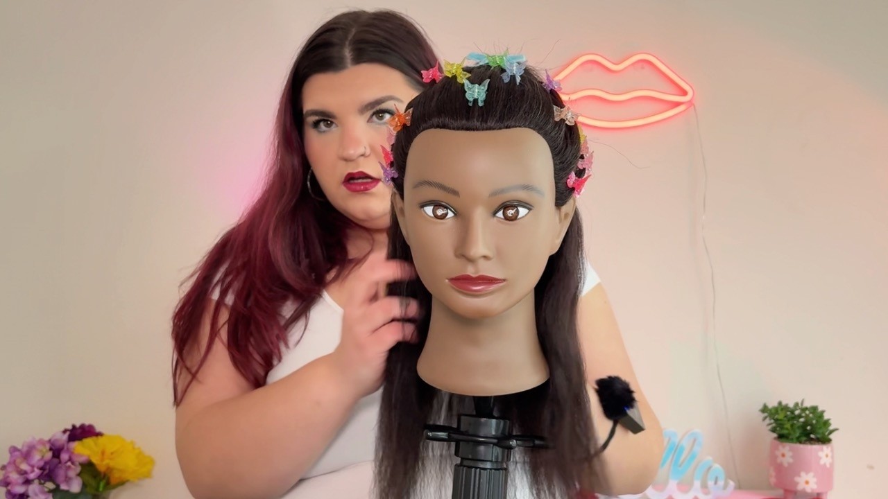 ASMR Relaxing Hair Play 🦋  Half Up Half Down + Butterfly Clips