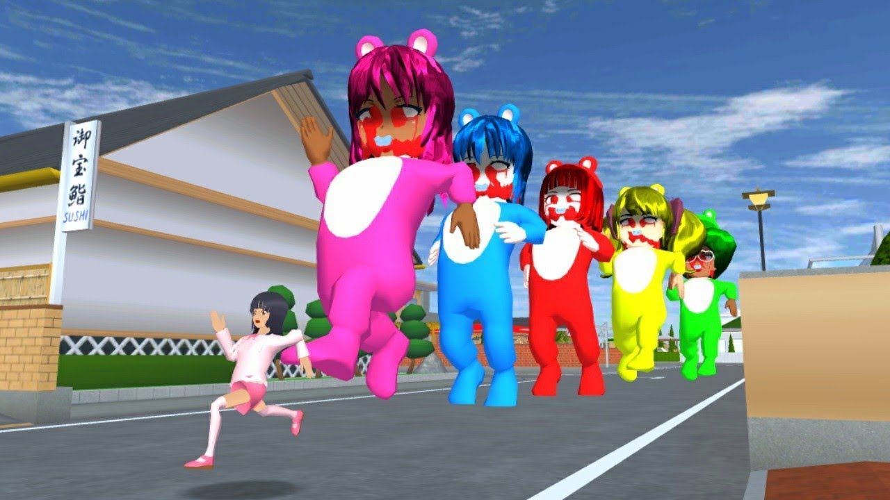 Mio dikejar 5 monster animal rainbow disakura school simulator