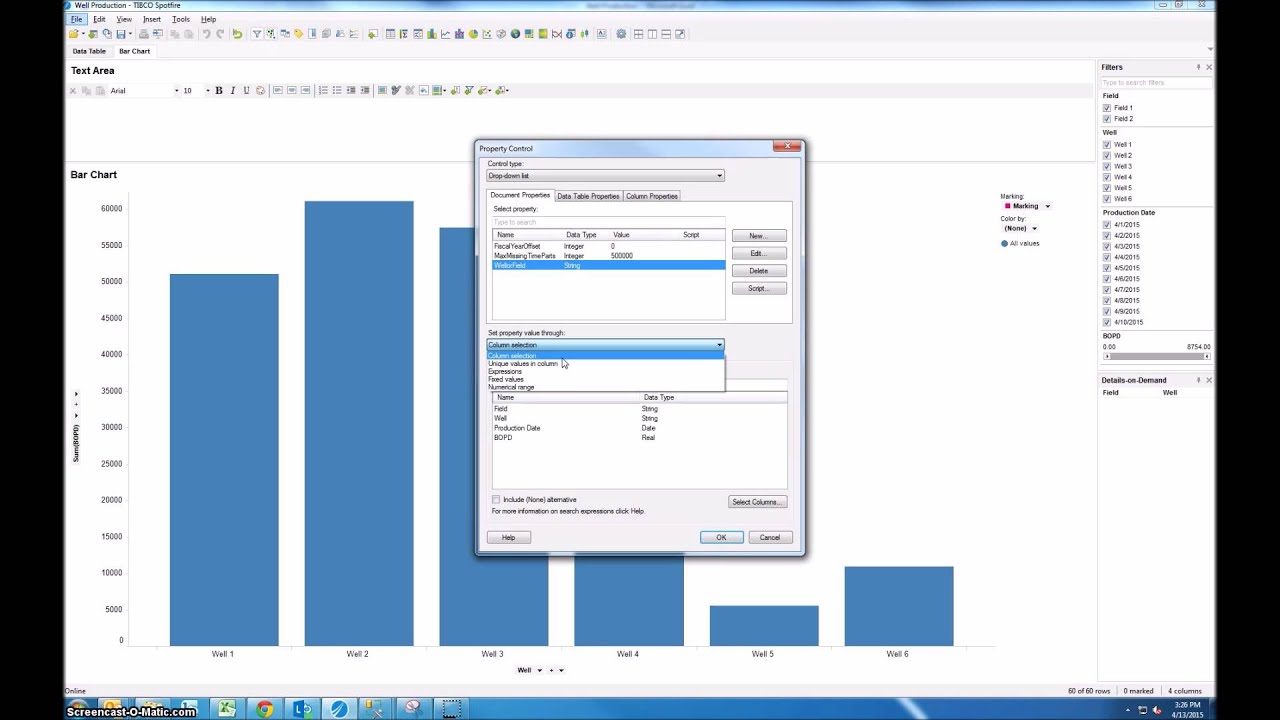 Use a drop down menu to change chart axis in Spotfire