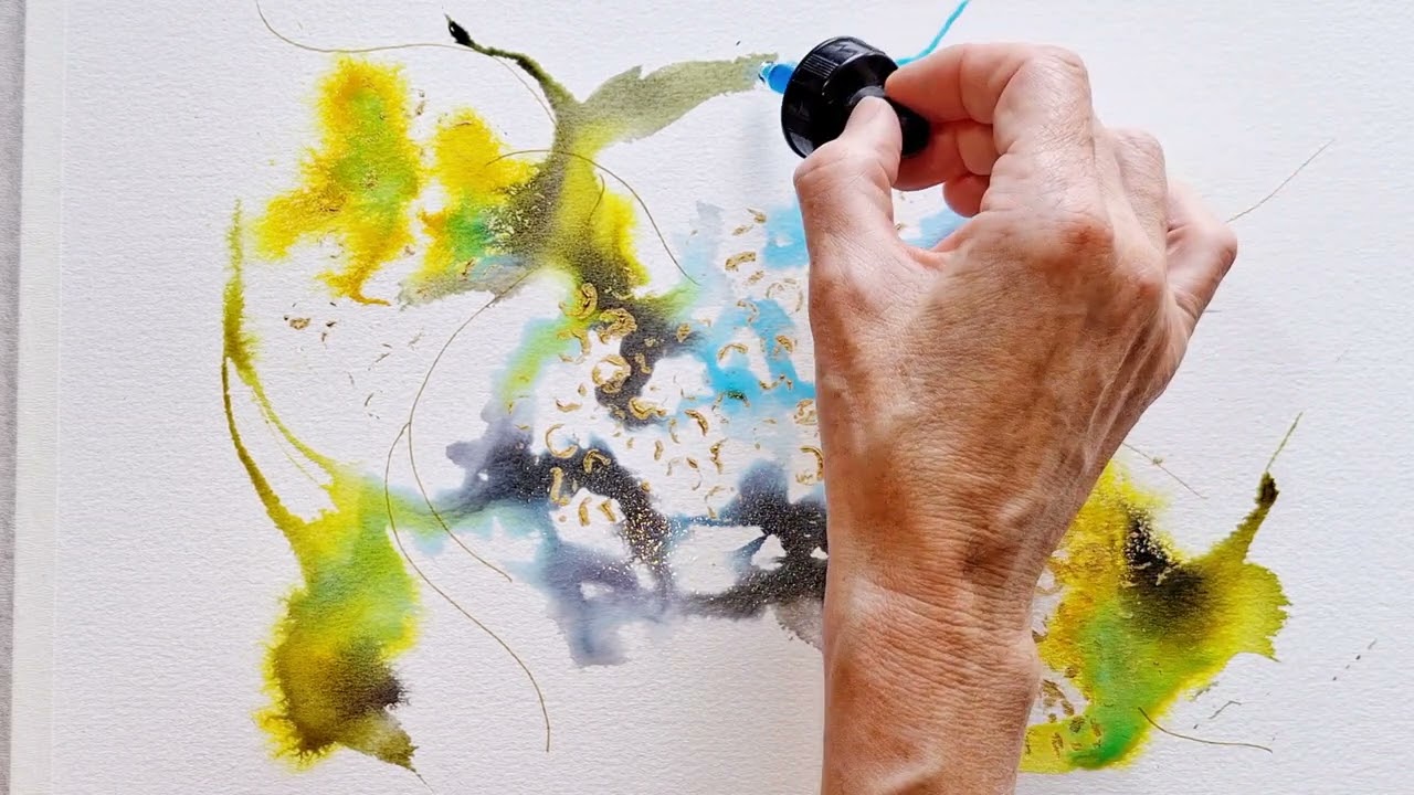 Beautiful Small Mixed Media Abstract on Paper! Simply Lovely 😍! #abstract #watercolortutorial #inks 
