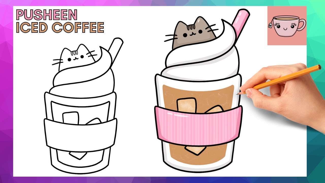 How To Draw Pusheen Cat Iced Coffee | Cute Easy Step By Step Drawing Tutorial