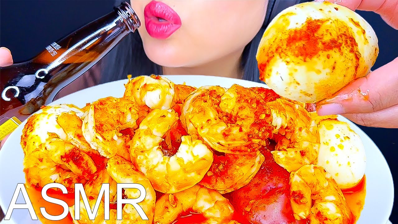 ASMR SEAFOOD BOIL BOWL OF SHRIMP, POTATOES & BOILED EGGS