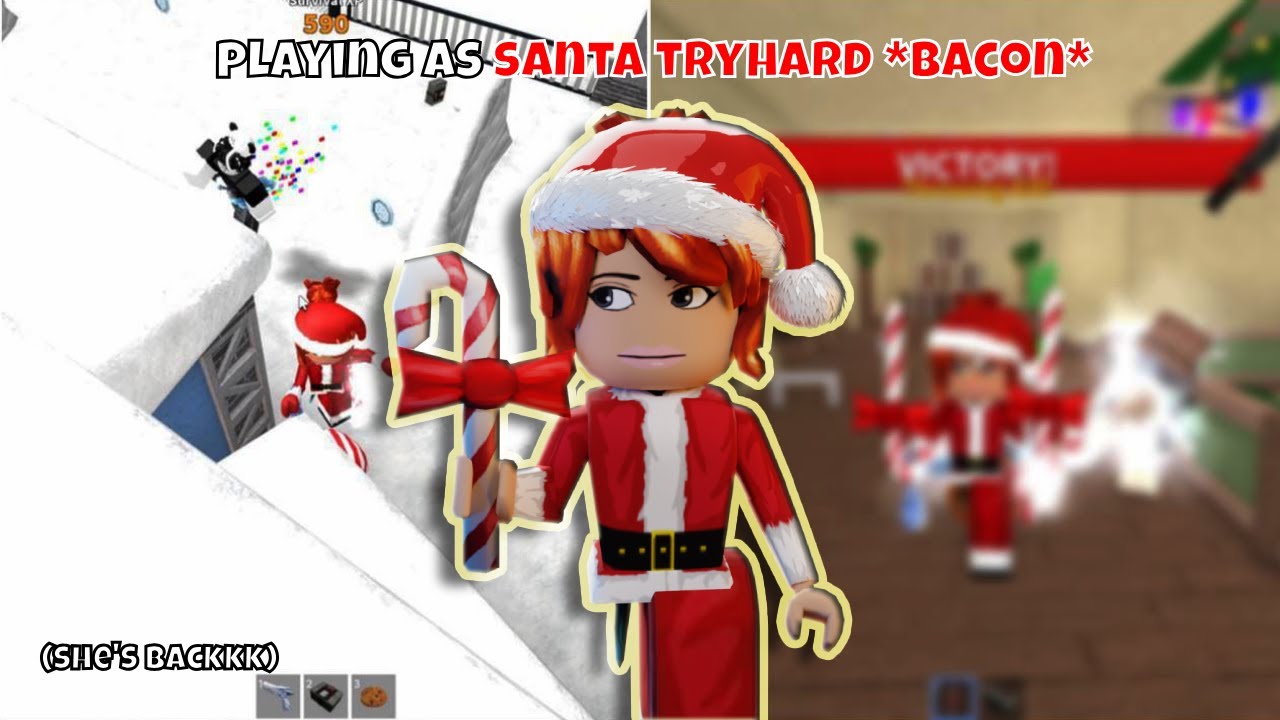 PLAYING MM2 AS A *SANTA* TRYHARD *BACON* (Murder Mystery 2)