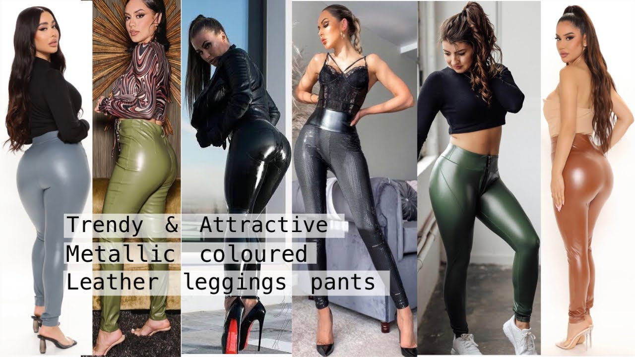 Attractive metallic coloured High waiste faux leather leggings pants ideas for ladies #new #leather