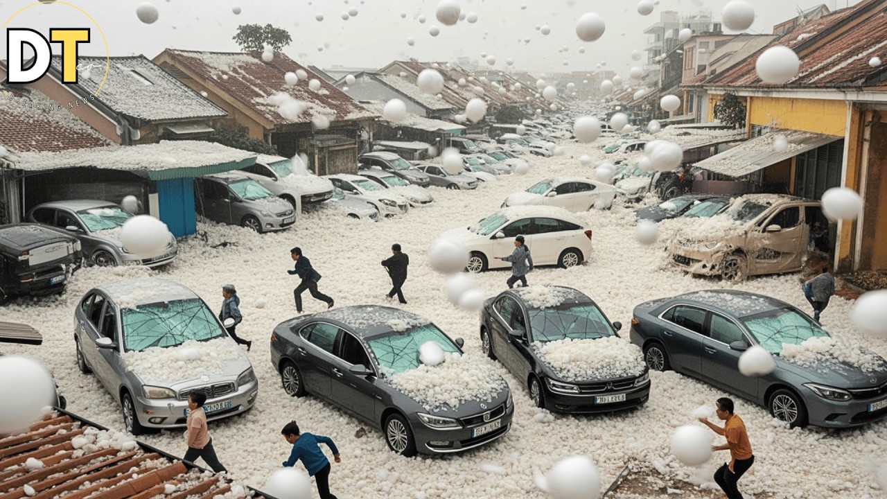 Мощный град во Вьентьяне, Лаос! Град с бейсбольный мяч причинил ущерб домам и автомобилям