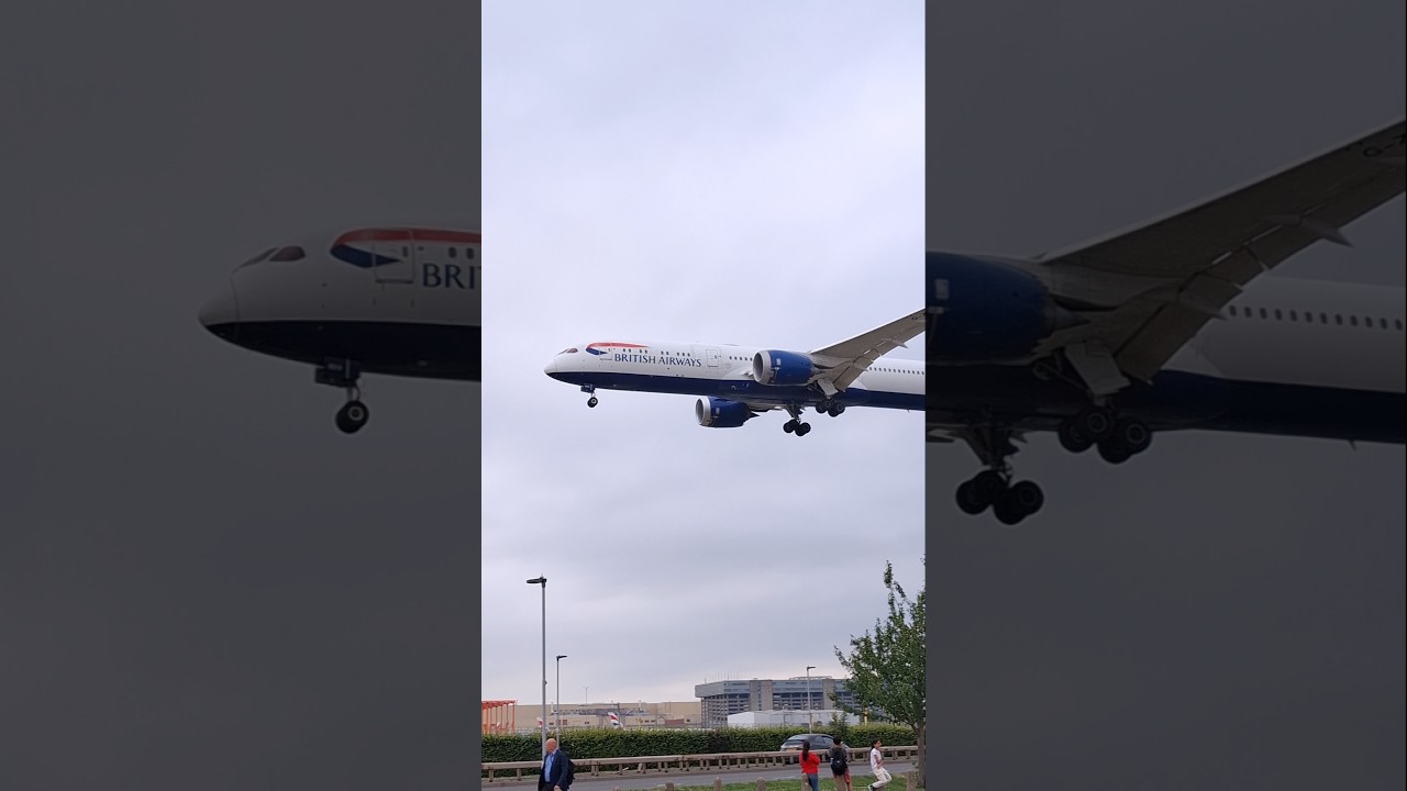 British Airways 787-9 Dreamliner passing Myrtle Avenue to land at Heathrow LHR