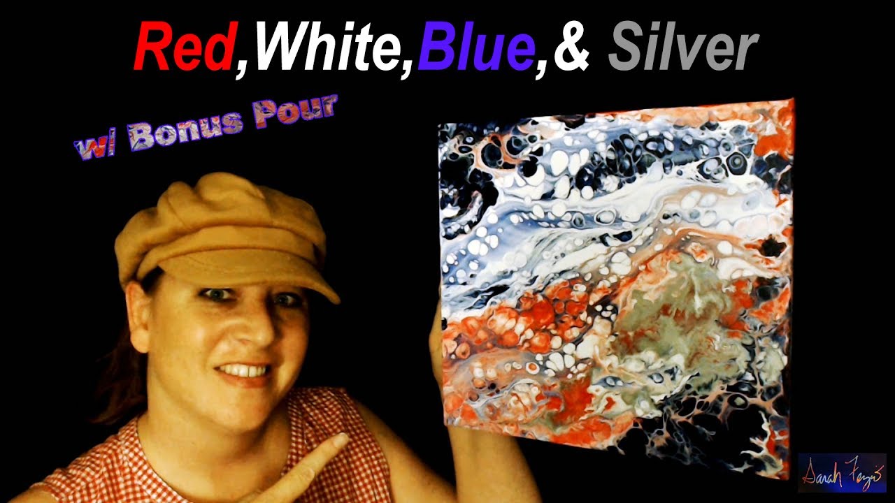 Red, White, Blue, and Silver Swipe with Dimethicone - Acrylic Pouring/Flow Art