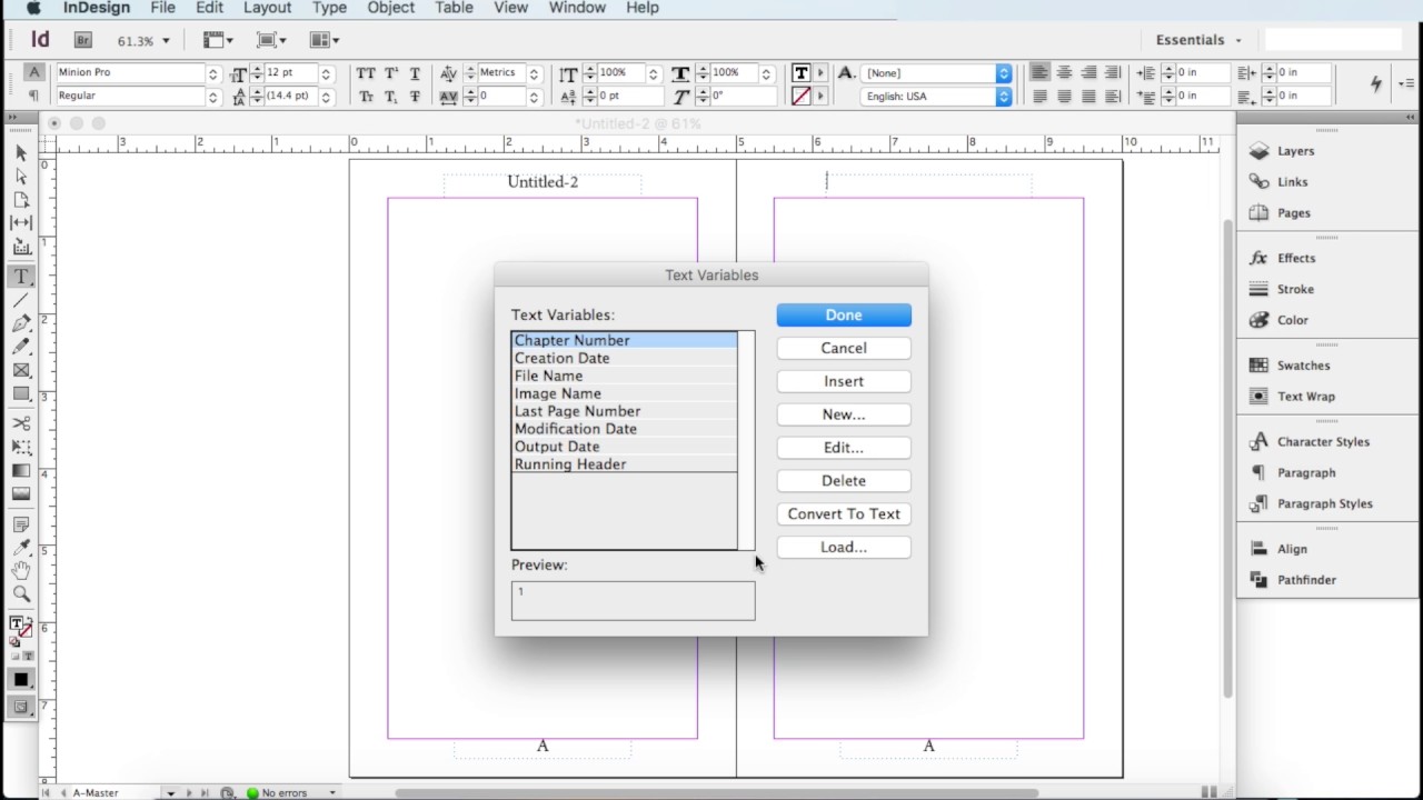 How To Set Up Master Pages For Your Book Adobe Indesign CS6