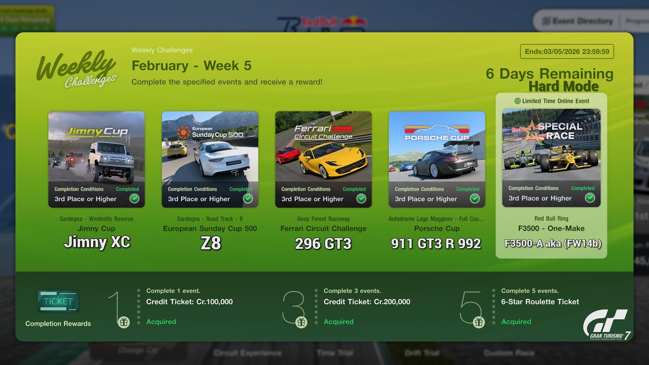Gran Turismo 7 | Weekly Challenges February 2026 WK.5 - F1 F3500 Series & 4 Events Rerun [PS5]