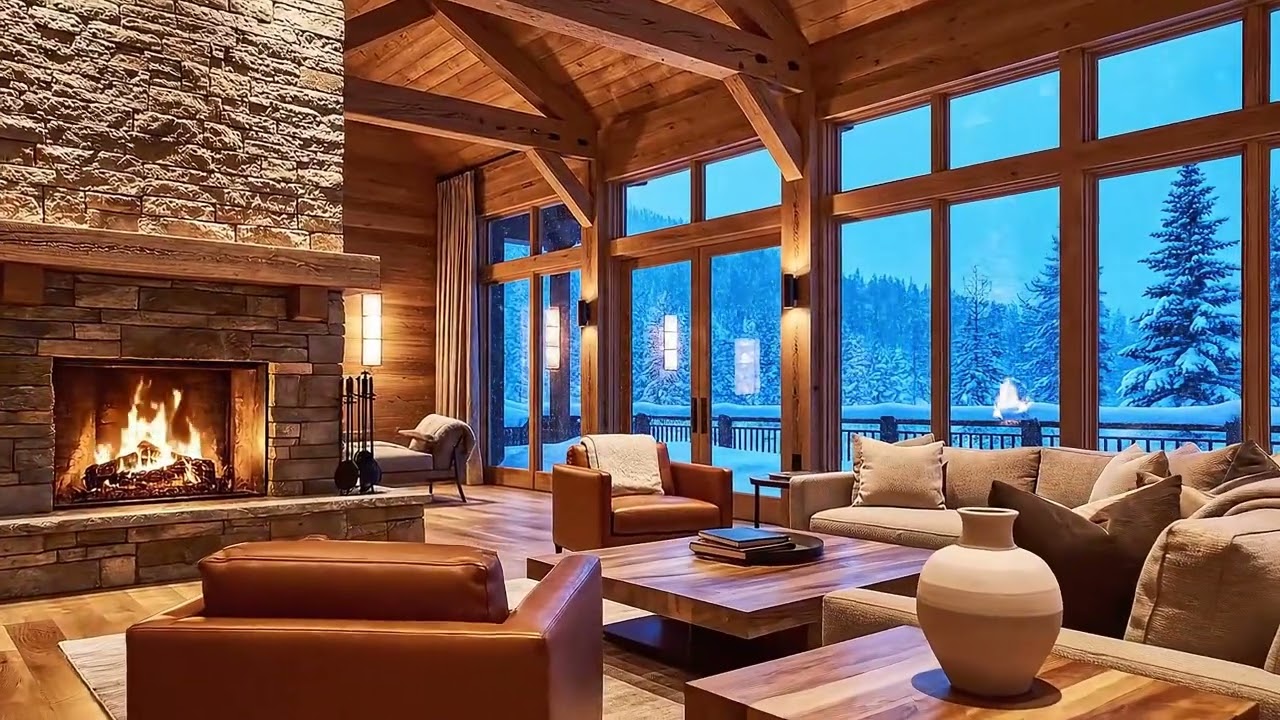 🏔️🔥 Snowy Night Fireplace Ambient — Calm & Warm Focus