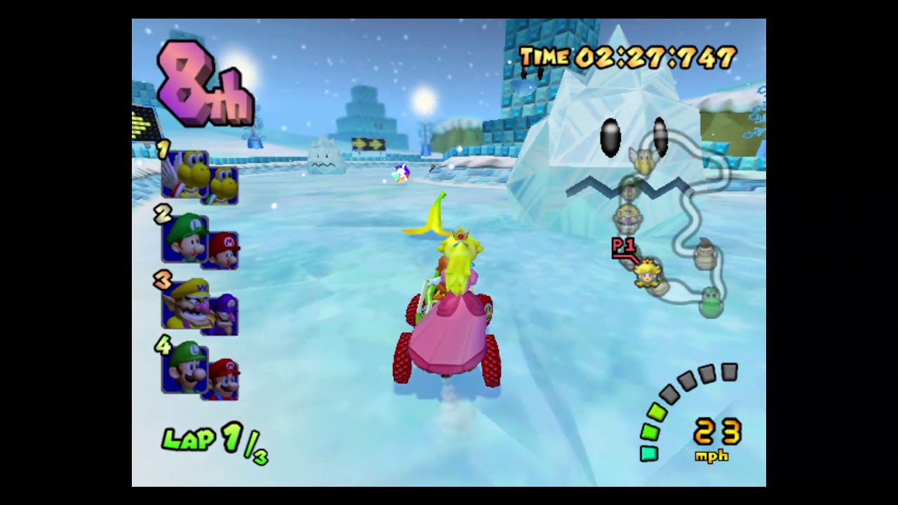 5 minutes of Peach and Daisy being frozen on ice in Mario Kart Double Dash