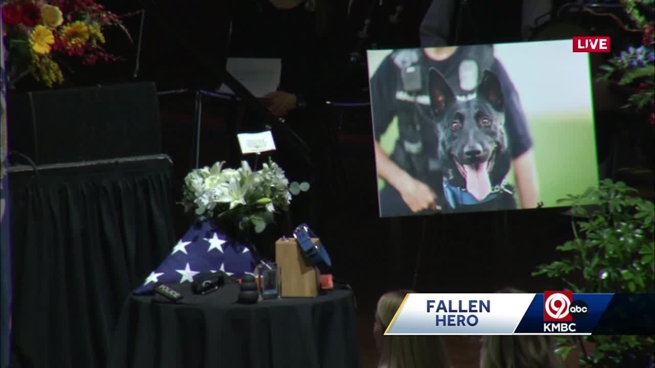 Kansas City police Chief Stacey Graves speaks at officer Muhlbauer and K-9 Champs funeral