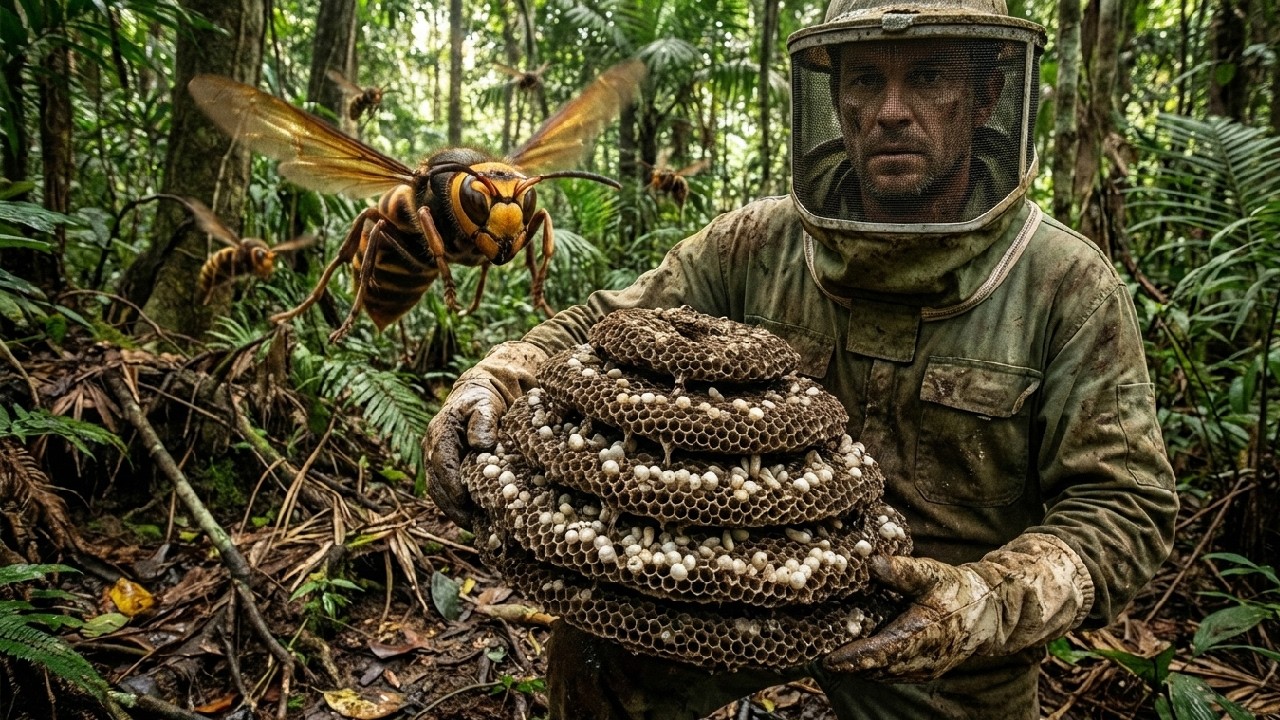 Harvesting Giant, Dangerous Wasp Nests in the Forest