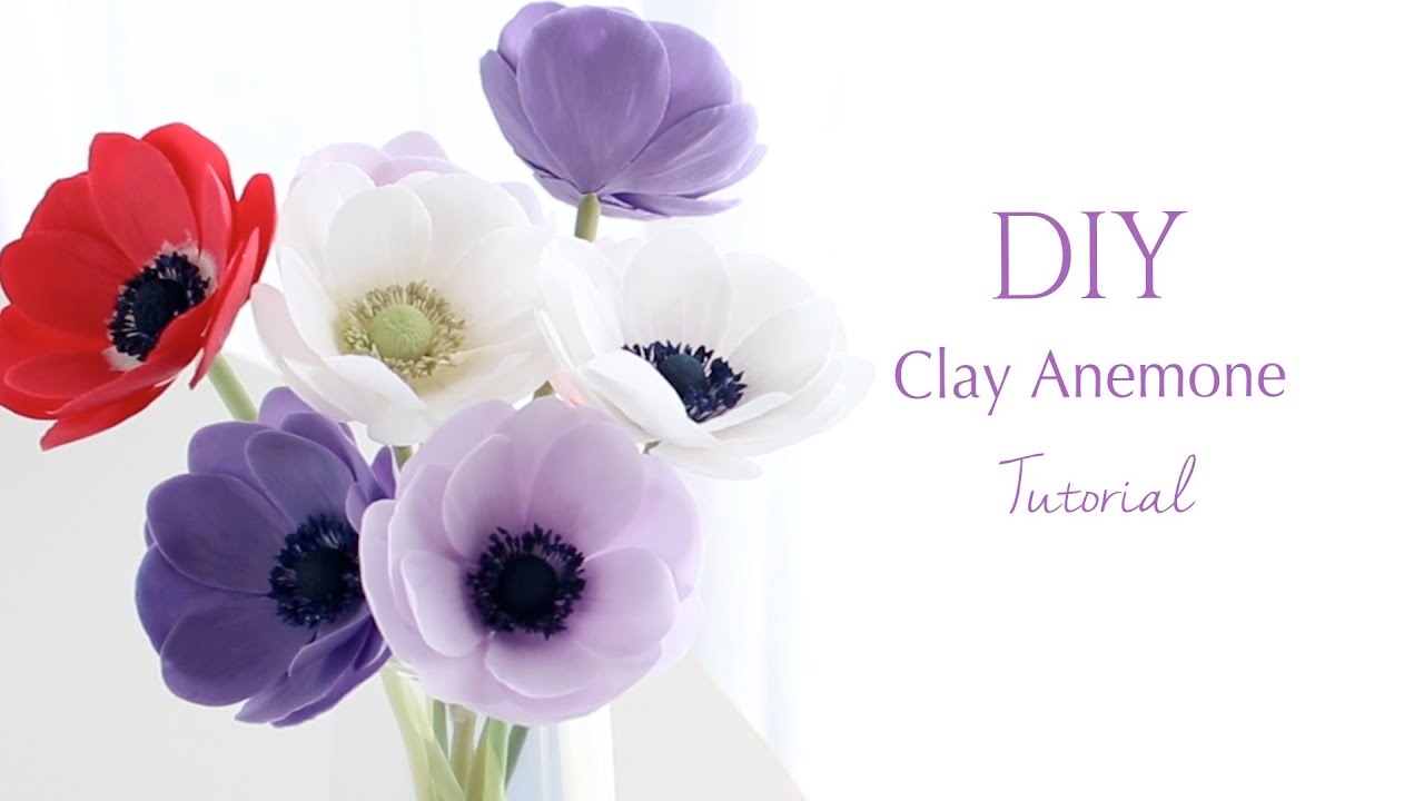 100均樹脂粘土でアネモネの花の作り方 DIY Clay Flowers Tutorial. Anemone [Air dry clay, cold porcelain]クレイフラワー