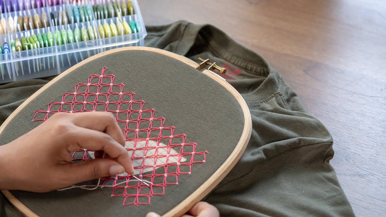 Upcycle Your T Shirt:  Geometric Embroidery Design