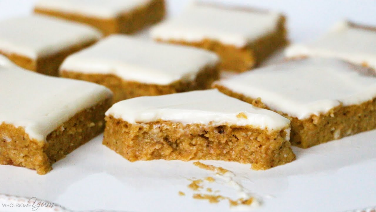 Low Carb Healthy Pumpkin Bars With Cream Cheese Frosting