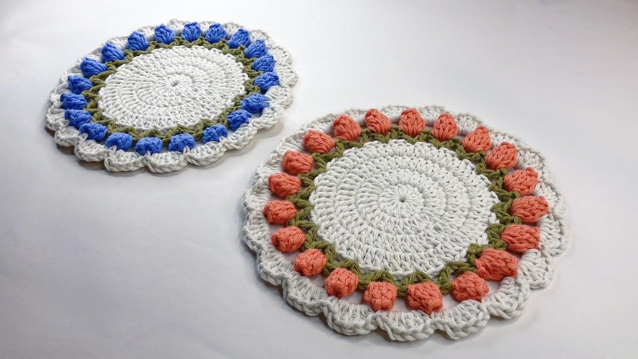 Crochet Tulip Coaster | Floral | Puff Stitch | Tutorial