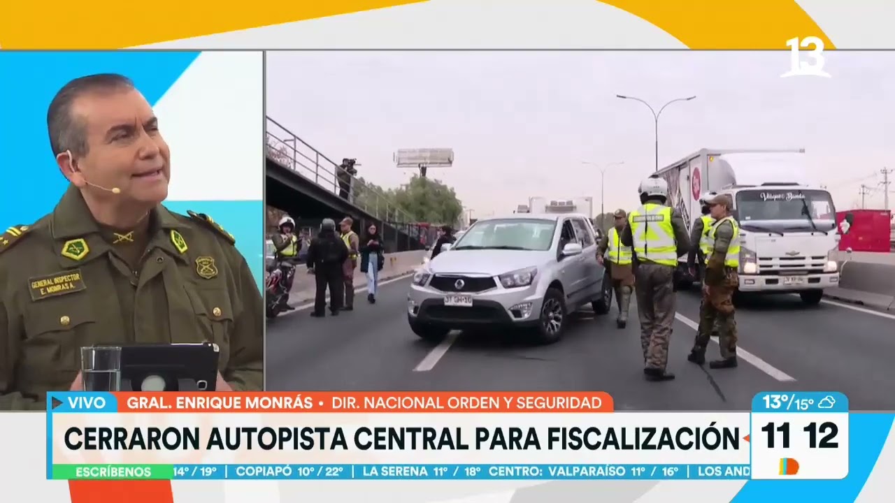 Autopista Central cortada por fiscalizaciones. Tu Día, Canal 13
