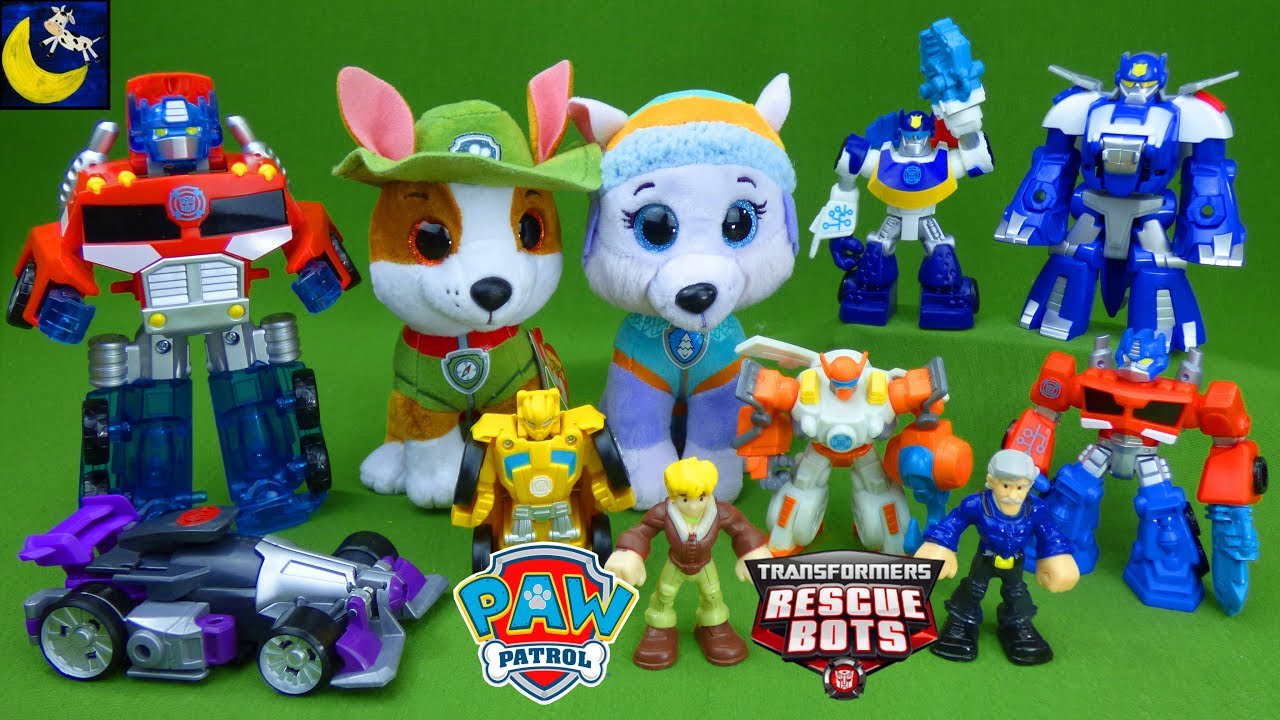 Surprise Paw Patrol and Transformers Rescue Bots Tracker Everest Heatwave Bumblebee LOTS of Toys!