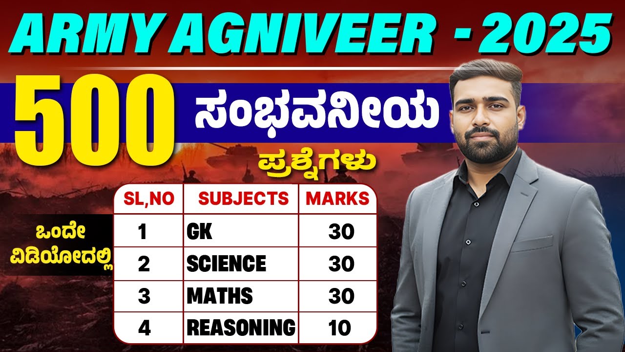 ARMY AGNIVEER-2025 | 500 ಸಂಭವನೀಯ ಪ್ರಶ್ನೆಗಳು | #PayanaAcademy
