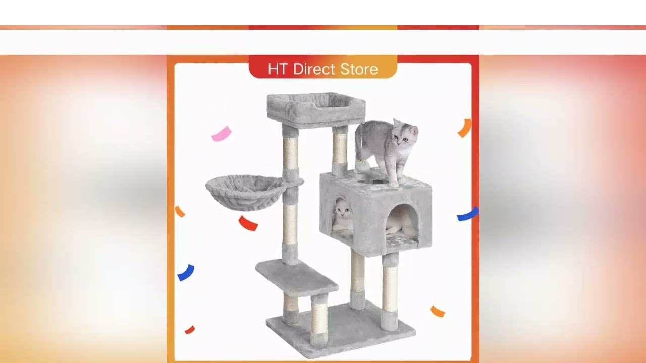 Dogat cat tree 100cm scratching post with 7 columns Cat House & Hammock stable with tilt protection