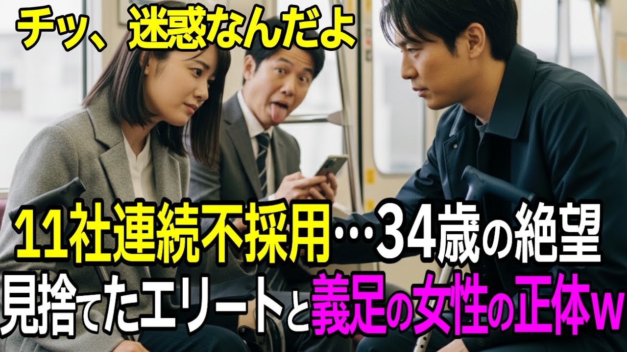 11社連続不採用の34歳。車椅子の母を支える僕が、電車で義足の女性を助けたら…隣でスマホを弄る男と運命が激変した話。【感動する話】