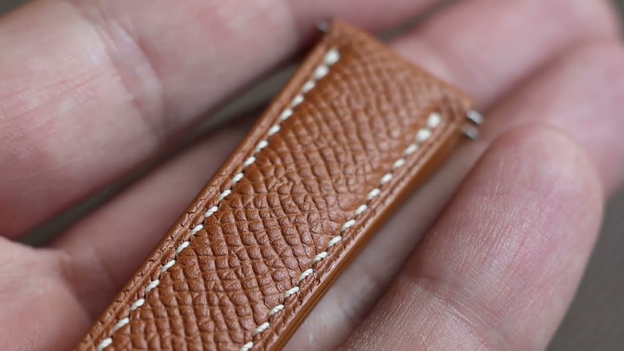 Golden Brown Grained French calf leather custom watch strap for Omega deployment clasp