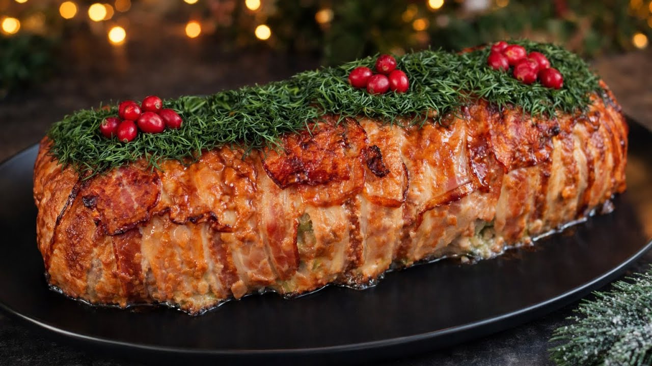 Dieses Rezept wird alle &uuml;berraschen!🎄 Ein festlicher Rollbraten mit Kartoffeln, H&auml;hnchen und Speck!