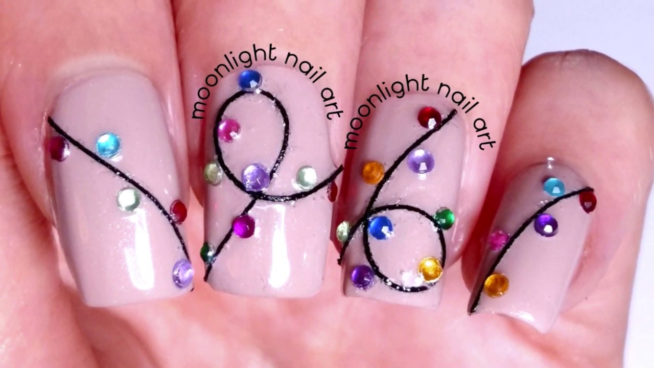 Christmas Lights Nail Design Tutorial – by Moonlight Nail Art