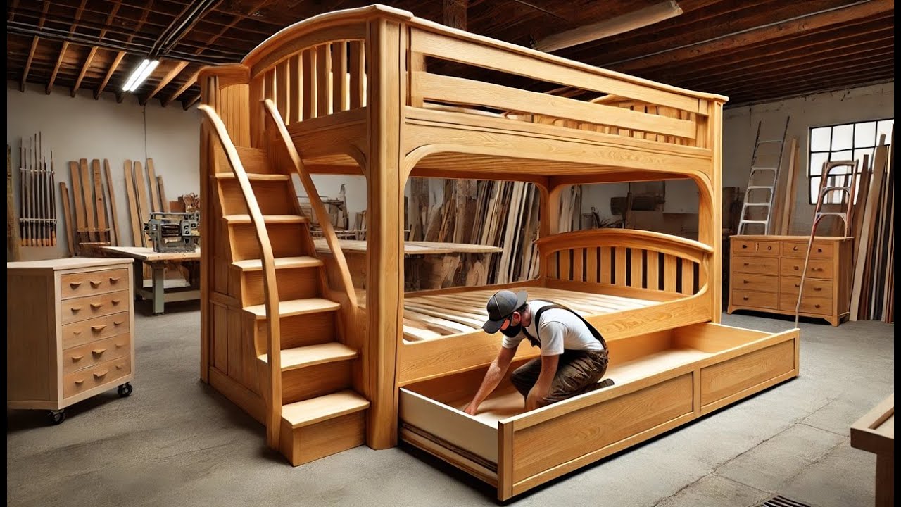 How Carpenters Turn Raw Wood Into Masterpiece - The Process of Crafting Beautiful Double Bunk Bed