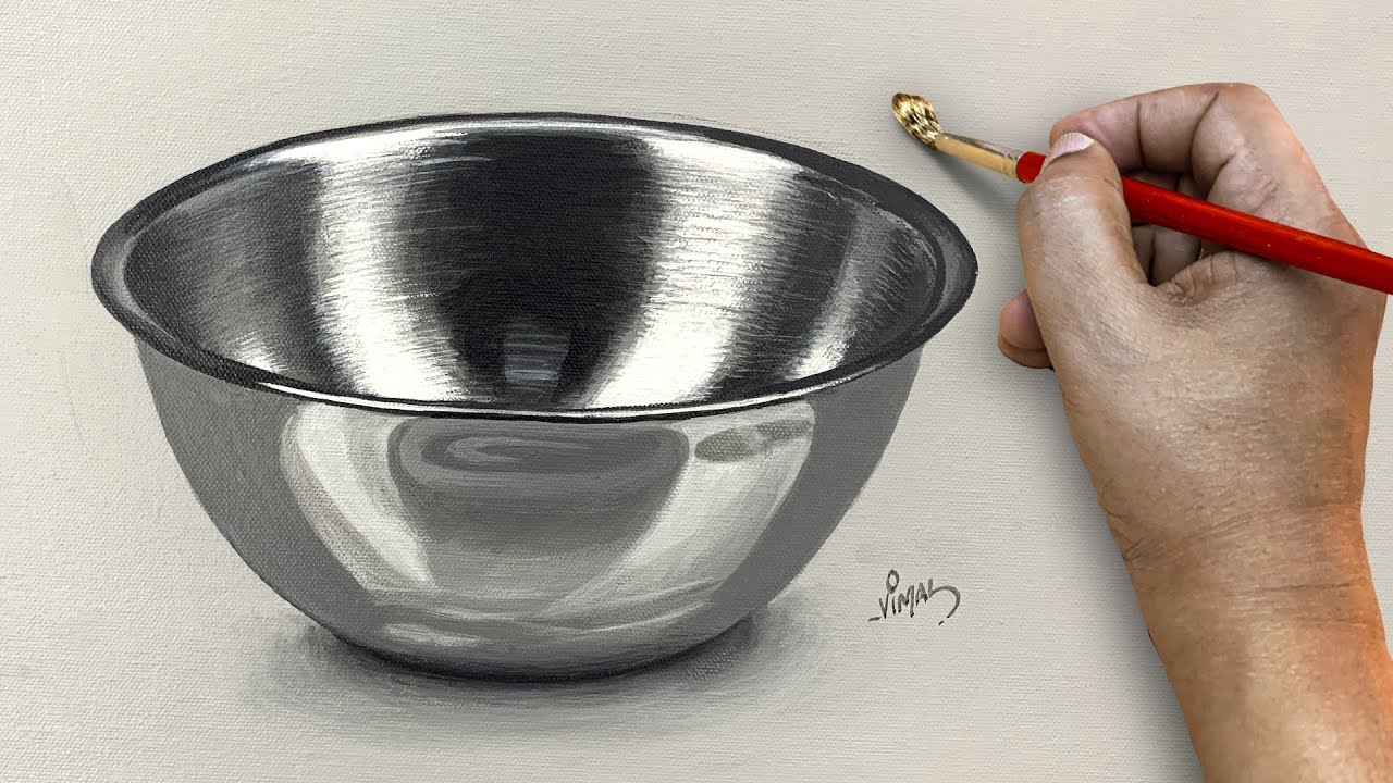 Painting Stainless Steel Salad Bowl I Acrylic Painting Process I The Artistry of Realistic Painting