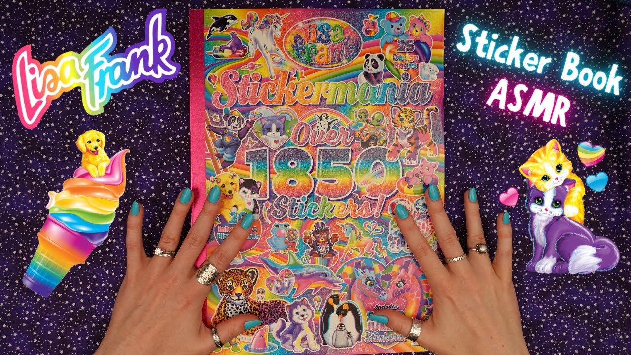 ASMR Lisa Frank Sticker Book 🌈 (Page Flipping, Tracing, Whispering, Sticker Sounds)