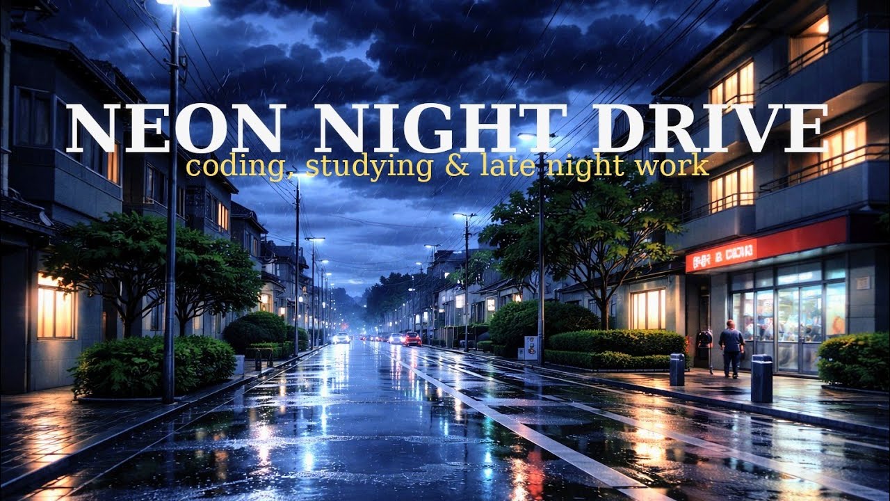 Neon Night Drive 🌧️ Deep Focus Music for Coding, Studying & Late Night Work (1 Hour)