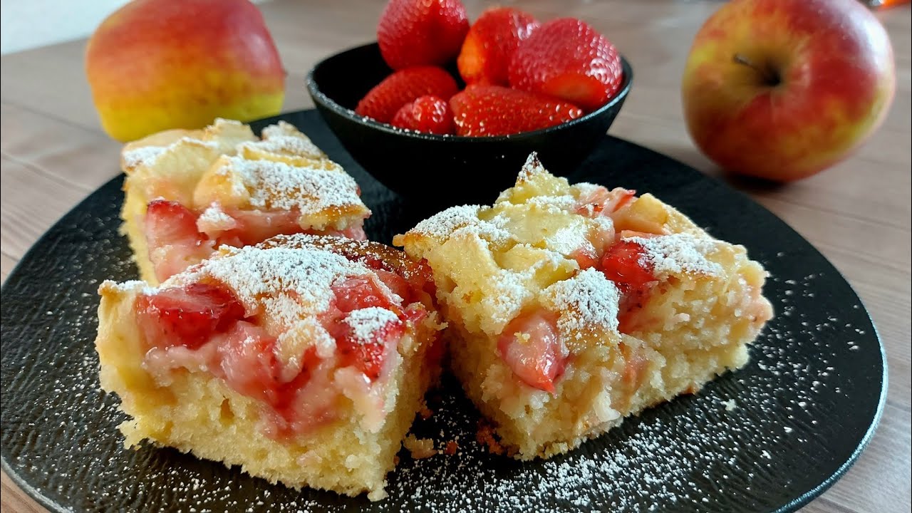 JEDNOSTAVNI KOLAČ SA JABUKAMA I JAGODAMA - brz recept, a ukusan kolač. @malakuharicabyamra