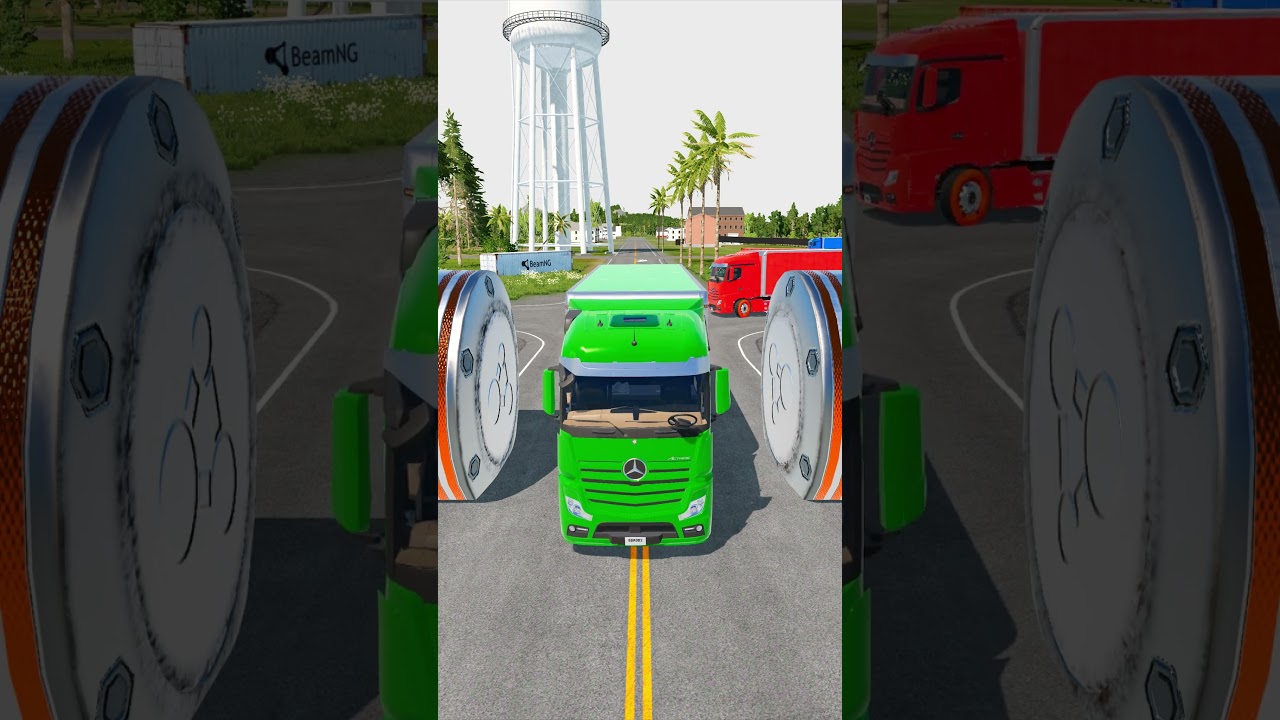 Mix Colourful Cargo Trucks vs Bollards Crash #shorts #beamng #crash #beamngdrive
