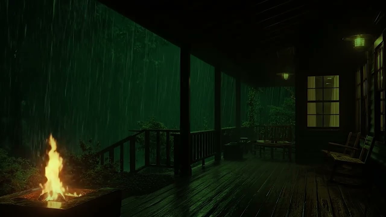 Intense Thunderstorm & Pouring Rain Outside Cabin Balcony at Night | Deep Sleep Ambience