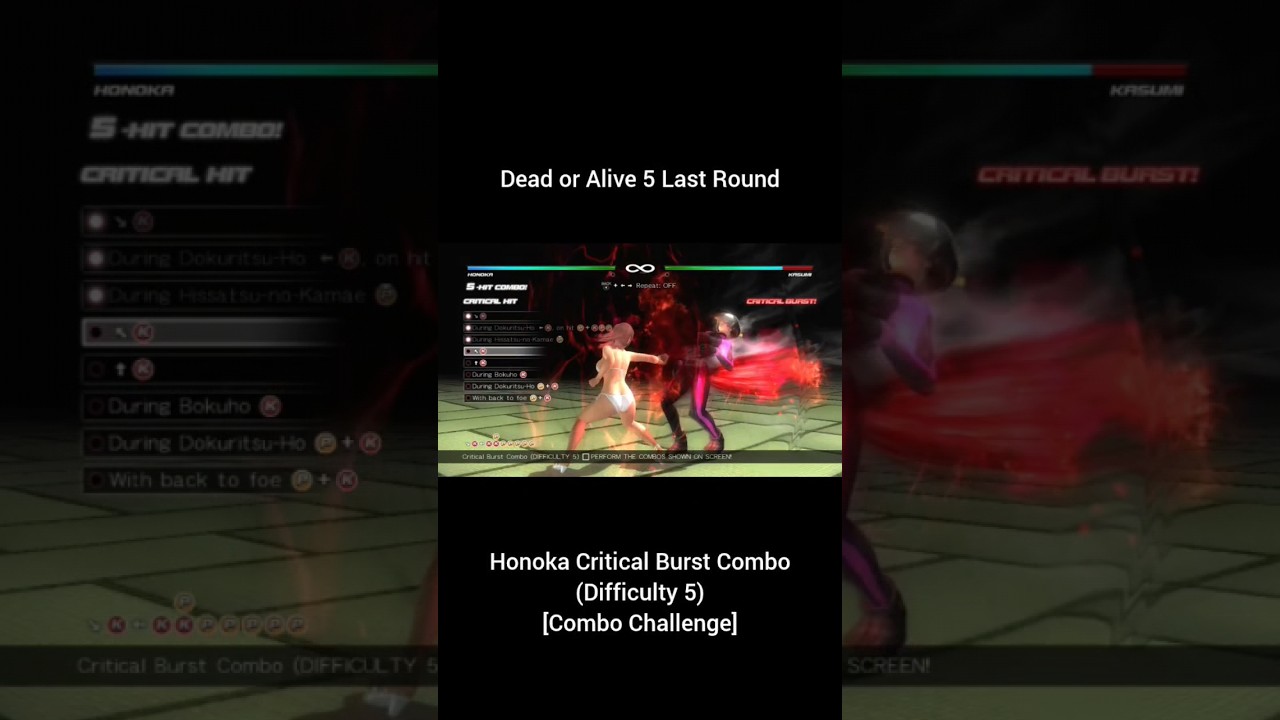 DOA5LR - Honoka Critical Burst Combo (Difficulty 5) [Combo Challenge]