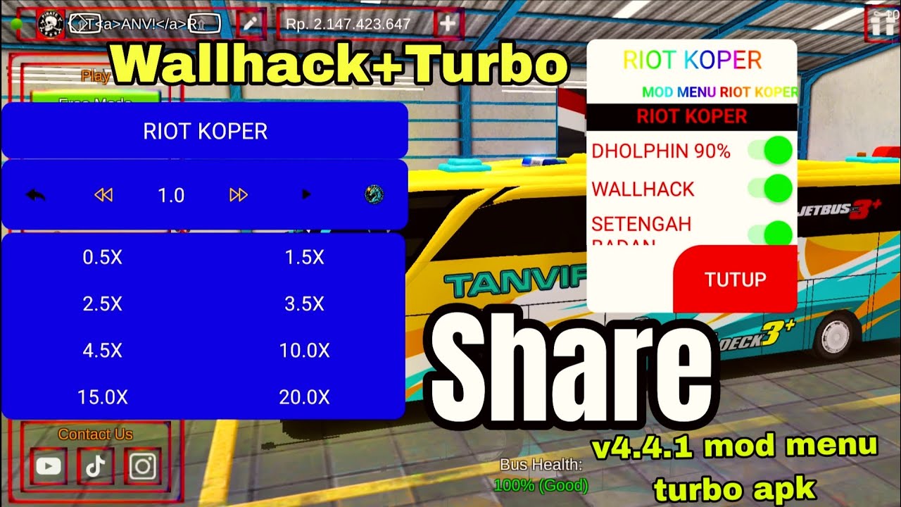 Share bussied v4.4.1 Wallhack+Turbo mod menu apk