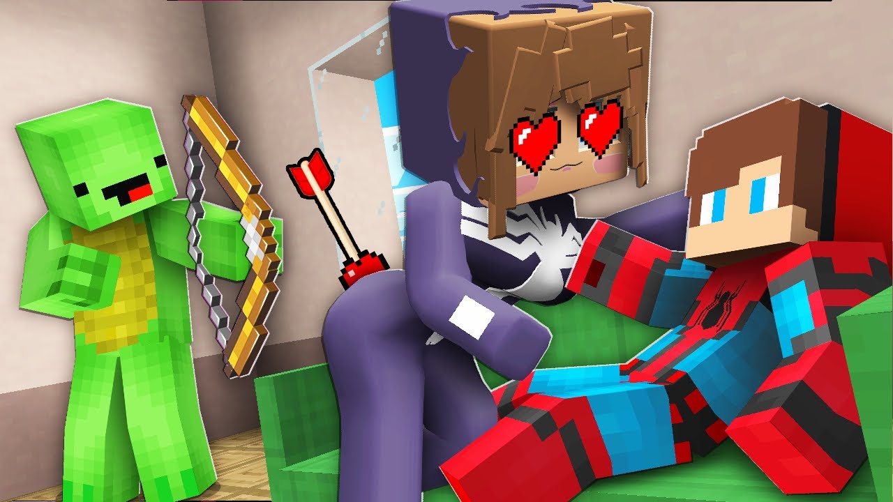 JJ Spider Man and VENOM GIRL Arrows of LOVE in Minecraft! Maizen Love Story