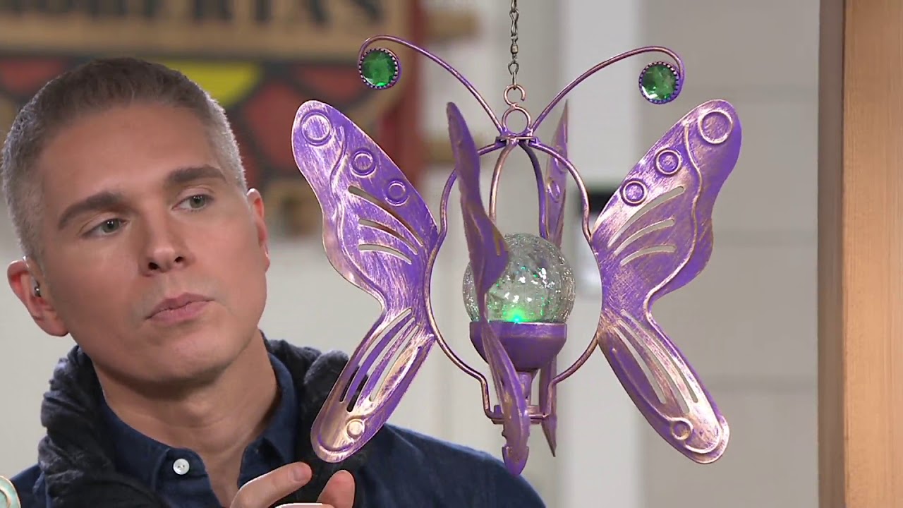 Compass Home 2-in-1 Hanging Solar Butterfly Wind Spinner on QVC