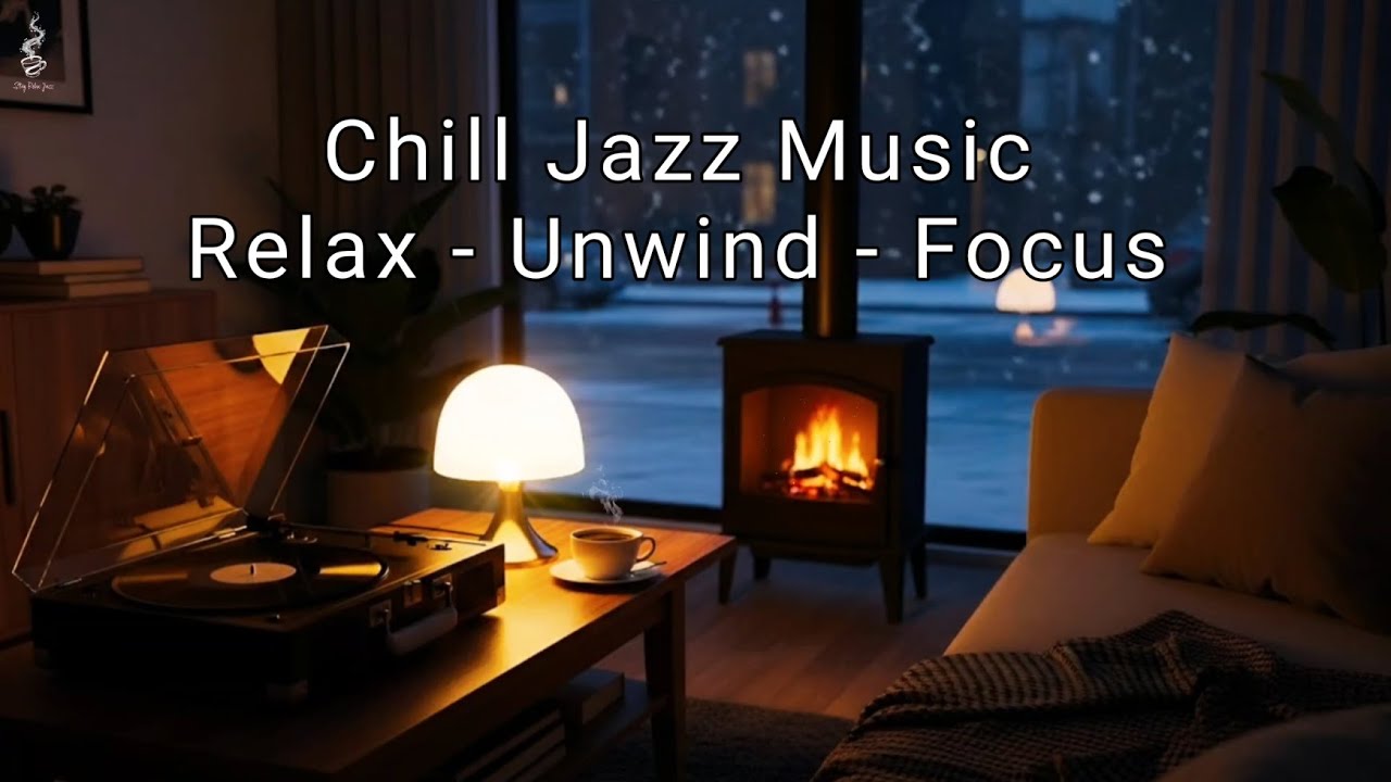 Chill Jazz Music & Crackling Fireplace | Cozy Winter Ambience for Relax, Unwind & Focus